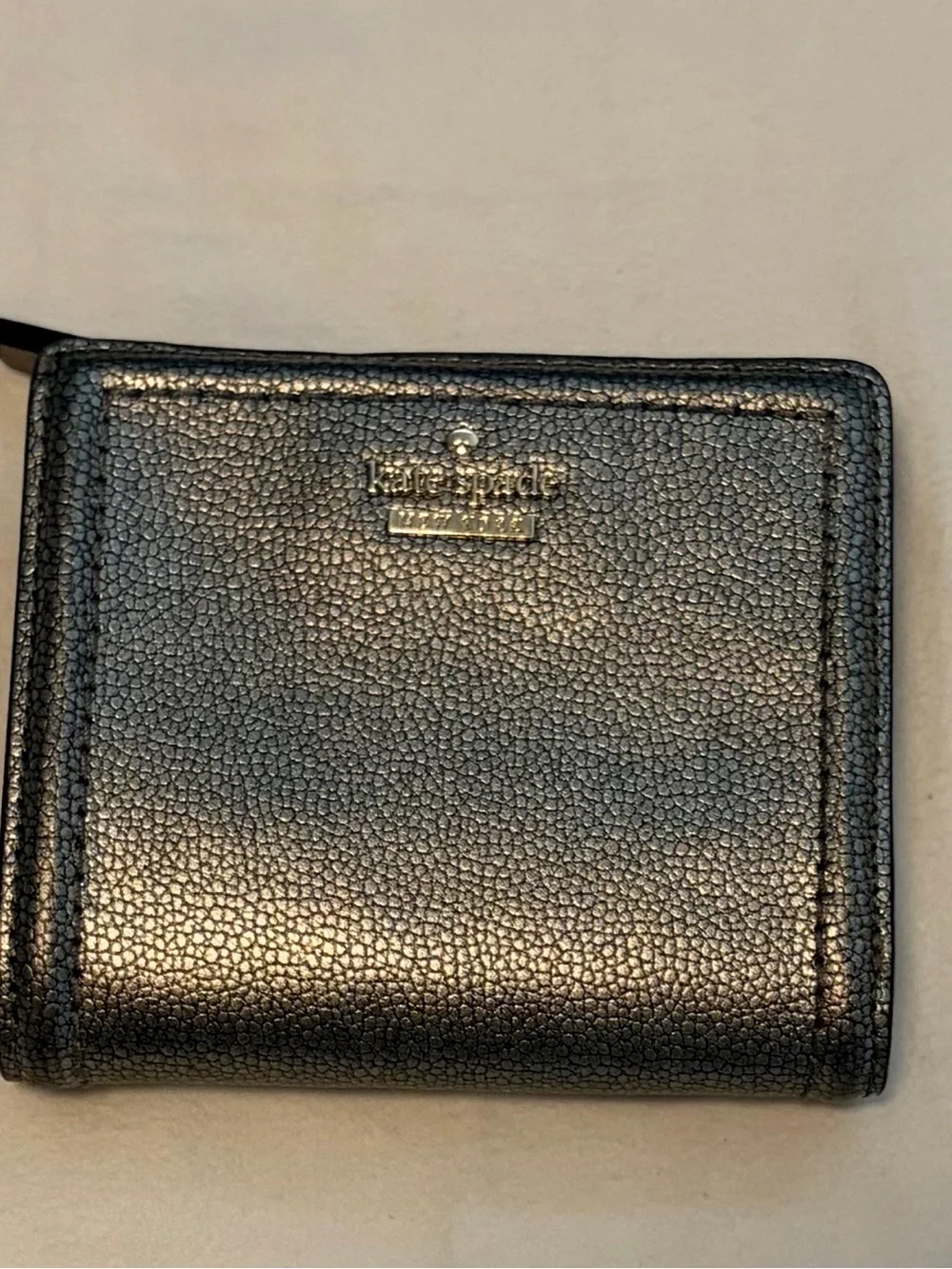 kate spade Metallic Gunmetal Zip Bifold Wallet